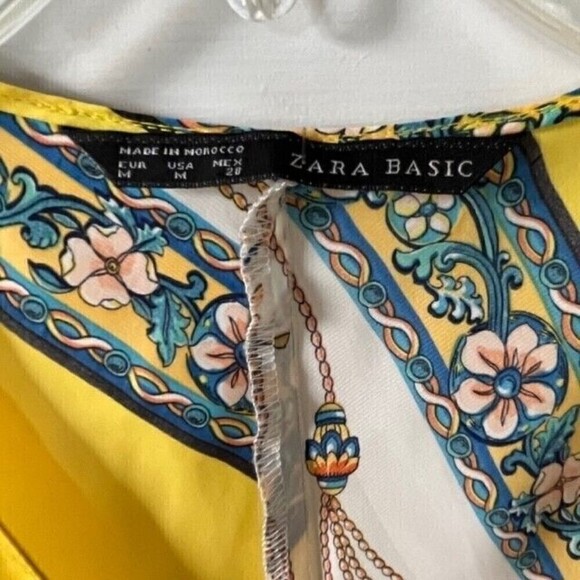 Zara Yellow Print Handkerchief Hem Midi Slip Dress Size Medium - Picture 8 of 8